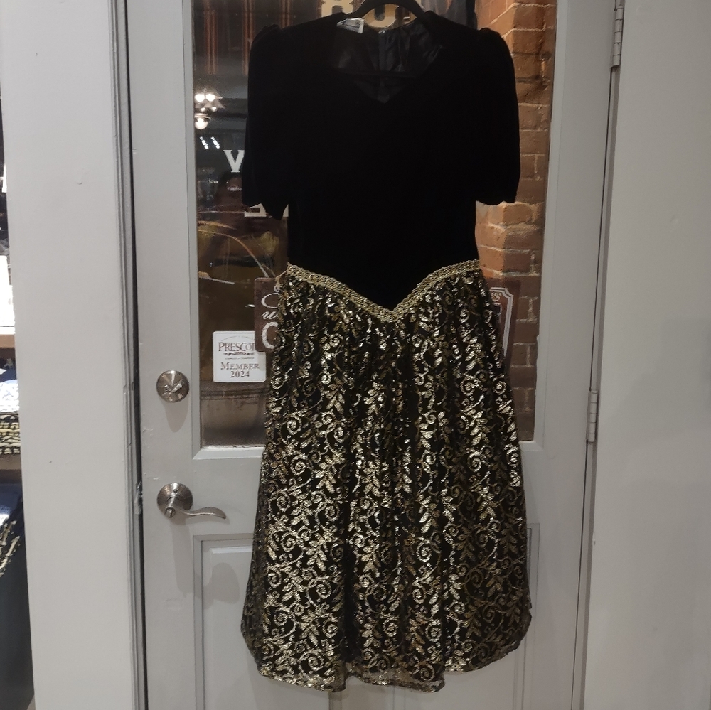 Vintage 80s Scott McClintock Prom Evening Formal Dress Velvet Cocktail Black 10 - Picture 2 of 12
